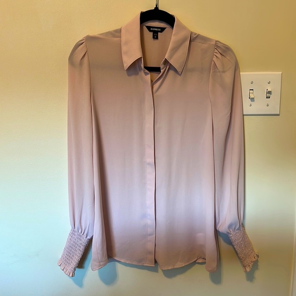 EUC Express Smocked Cuff Shirt Sheer Button Down - Picture 3 of 8